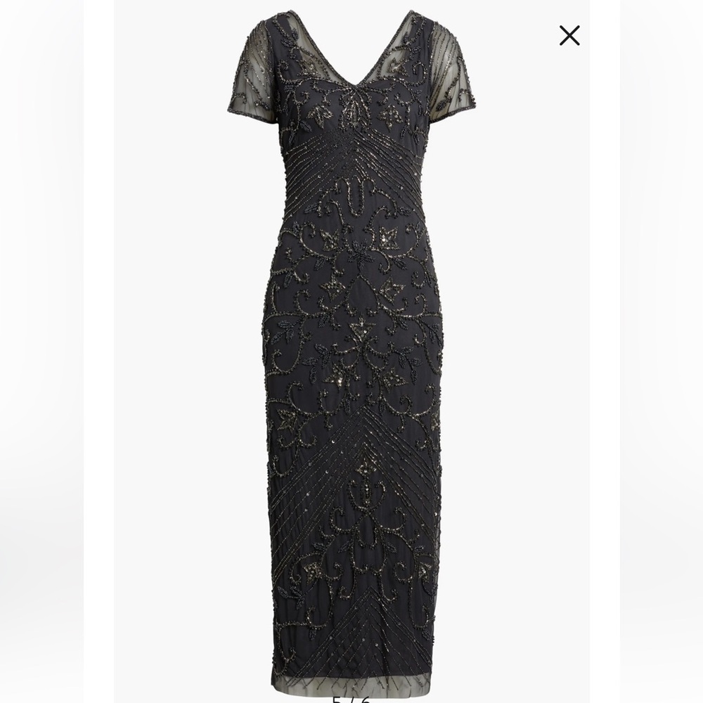 Pisarro Nights Beaded Mesh Column Gown in Griffin - Picture 14 of 15
